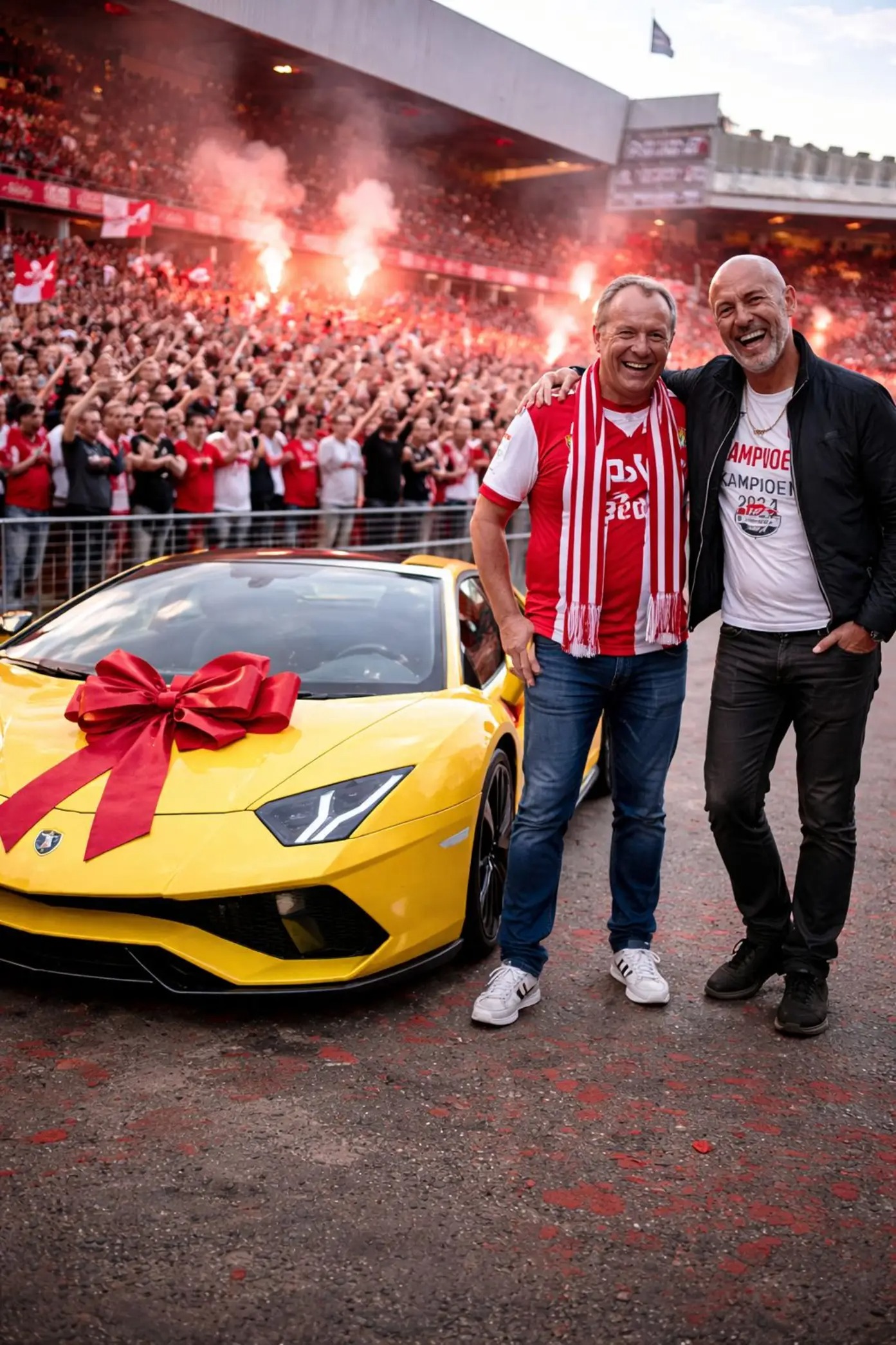 Trouwe PSV-fan ontroert Peter Bosz tot tranen met verbluffend Lamborghini-cadeau na historisch seizoen